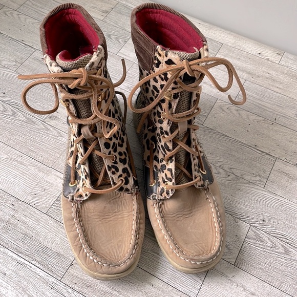 Sperry Topsider Hikerfish Linen Leopard Boots GUC - Picture 4 of 16